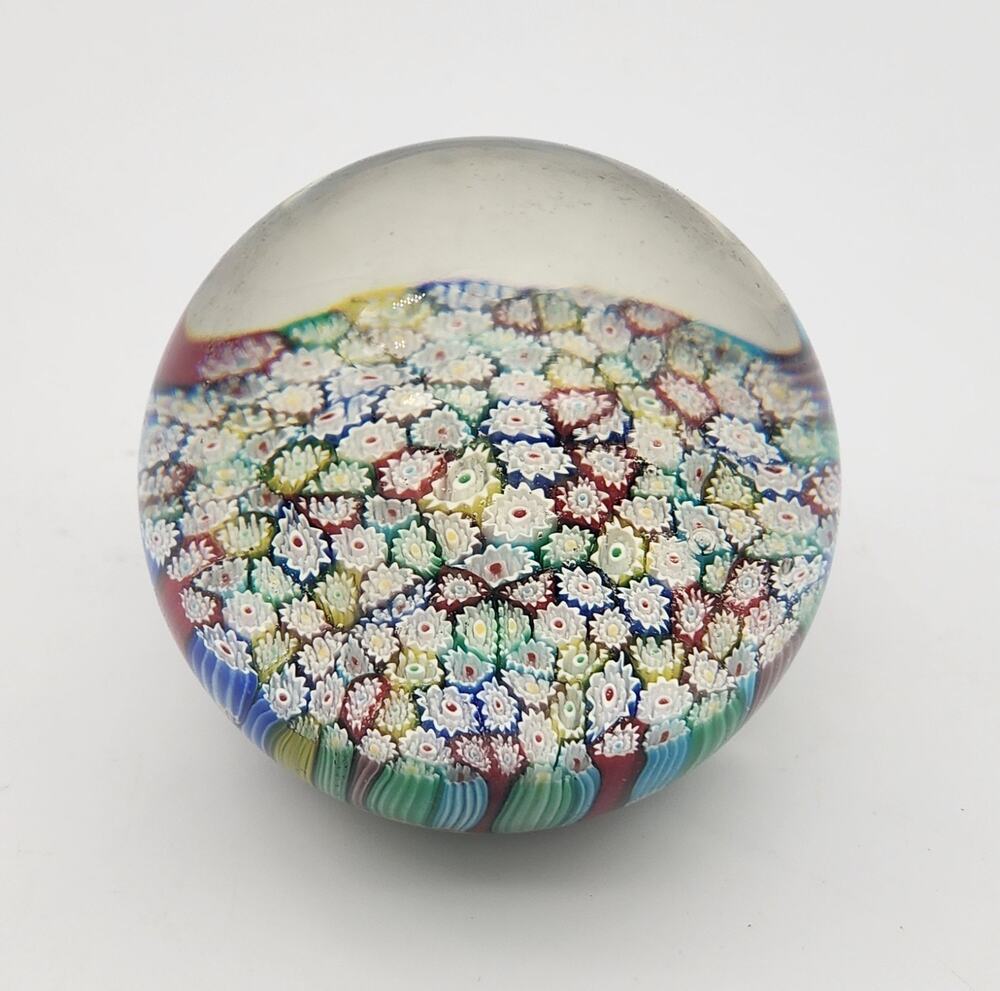 Vintage Murano Glass Italy Millefiori Star Flowers Art Italian Glass Paperweight
